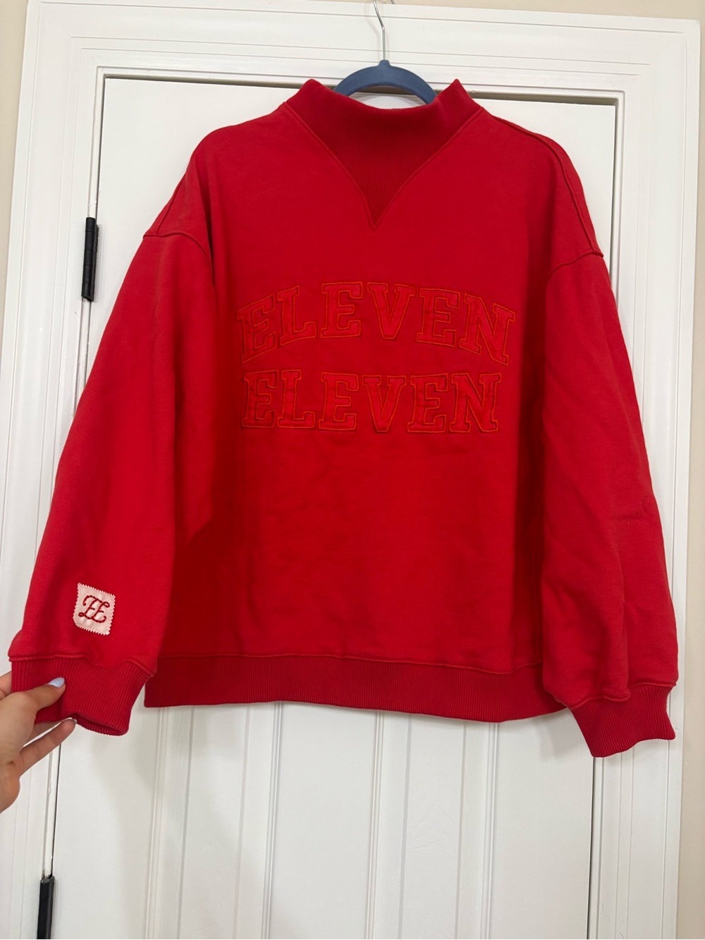 Eleven Eleven red ribbed mockneck